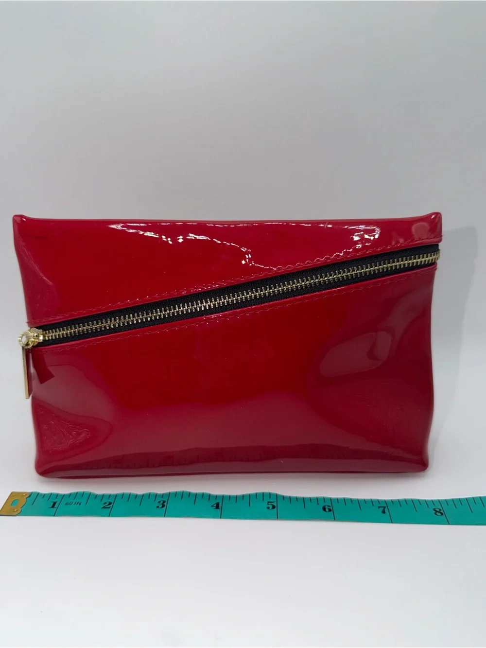 Yves Saint Laurent Red Patent Diagonal-Zip Cosmetic Pouch